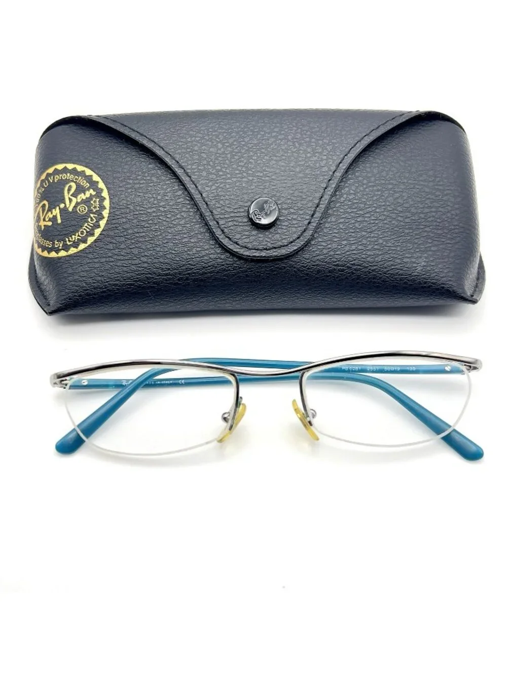 Ray Ban RB 6081 2551 Half Rim Eyeglass Frames Silver Blue 50-19-135 Case Italy